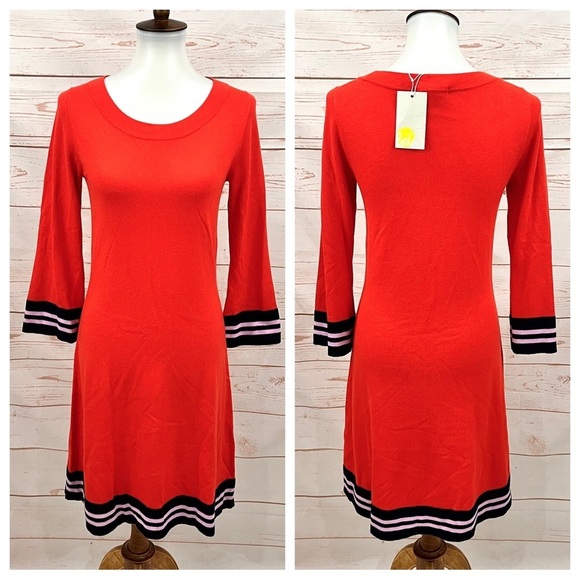 Boden Retro Trudy Stripe Bell Sleeve Wool Blend Mod Knit Sweater Scooter Dress - Picture 10 of 12